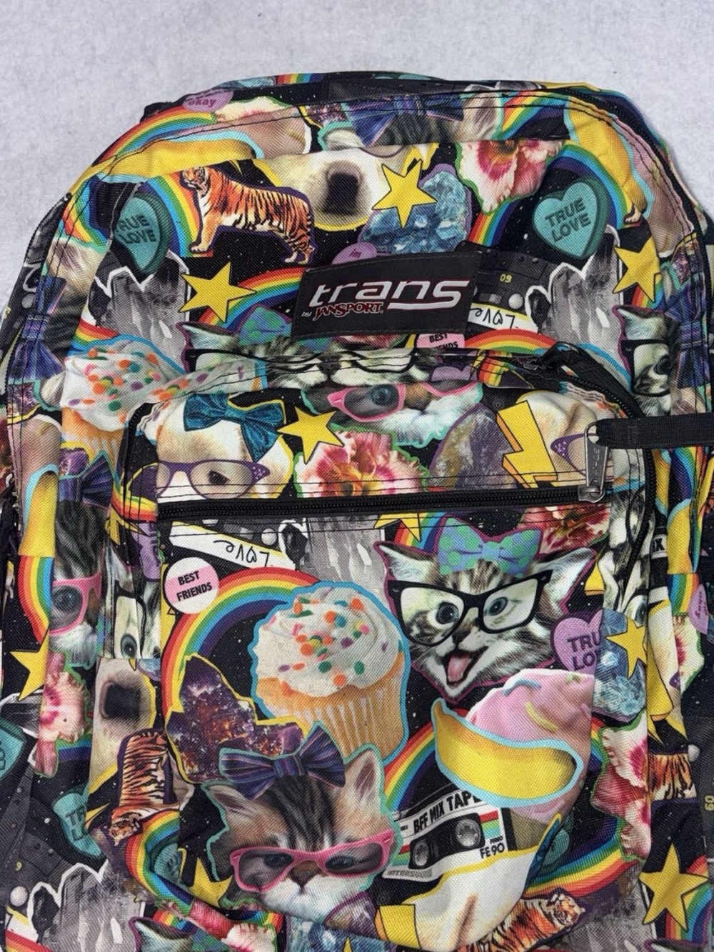 Jansport Multicolor Rainbow Cat & Cupcake Print Backpack